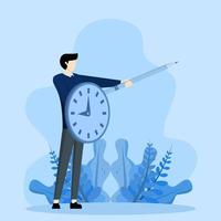time management or project deadline challenge concept, Fighting procrastination for productivity master or efficiency professional, businessman wearing clock shield and pencil sword. vector