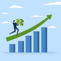 businessman carrying pile of money walking on growth chart diagram, Increase income, income or return on investment, growth or savings chart chart and return on investment concept, increase income. vector