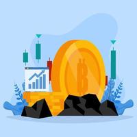 Crypto investment and mining. Digital assets. cryptocurrency vector illustration. Cryptocurrency or crypto digital money mining element. People hold and invest in bitcoins.