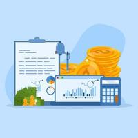 Business analysis, calculation or research for market growth, financial reports, investment data or sales information concept, business management, analyzing rising and falling charts and graphs. vector