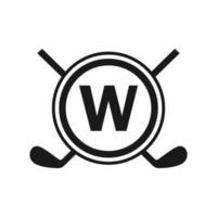 logotipo de hockey en la plantilla de vector de letra w. logotipo del equipo deportivo del torneo de hockey sobre hielo americano