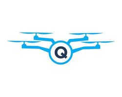 Drone Logo Design On Letter Q Concept. Photography Drone Vector Template