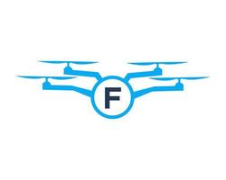 Drone Logo Design On Letter F Concept. Photography Drone Vector Template