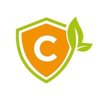 Eco Leaf Agriculture Logo On Letter C Vector Template. Eco Sign, Agronomy, Wheat Farm, Rural Country Farming, Natural Harvest Concept