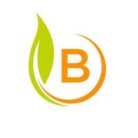 concepto de logotipo ecológico de letra b con icono de hoja verde vector