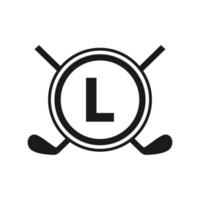 Hockey Logo On Letter L Vector Template. American Ice Hockey Tournament Sport Team Logo