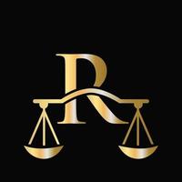 Letter R Scale Attorney Law Logo Design. Initial Pillar, Law firm, Attorney Sign Design vector