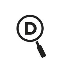 Search Logo On Letter D Vector Template. Magnifying Glass Sign