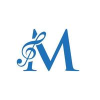 Music Logo On Letter M Concept. Music Note Sign, Sound Music Melody Template vector