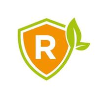 Eco Leaf Agriculture Logo On Letter R Vector Template. Eco Sign, Agronomy, Wheat Farm, Rural Country Farming, Natural Harvest Concept