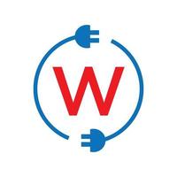 logotipo de la electricidad de la letra w del rayo. eléctrico industrial, signo de potencia cerrojo eléctrico vector