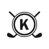 Hockey Logo On Letter K Vector Template. American Ice Hockey Tournament Sport Team Logo