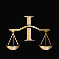 Letter I Scale Attorney Law Logo Design. Initial Pillar, Law firm, Attorney Sign Design vector