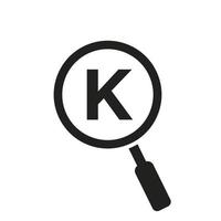 Search Logo On Letter K Vector Template. Magnifying Glass Sign