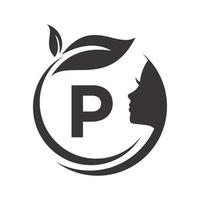 Beauty Spa Logo On Letter P Vector Template. Woman Beauty Hair Salon And Spa Elegance Sign