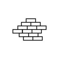 Brick Wall Isolated Line Icon. Vector sign drawn with black thin line. Editable stroke. Perfect for UI, apps, web sites, books, articles