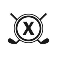 Hockey Logo On Letter X Vector Template. American Ice Hockey Tournament Sport Team Logo