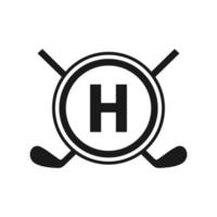 Hockey Logo On Letter H Vector Template. American Ice Hockey Tournament Sport Team Logo