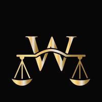 Letter W Scale Attorney Law Logo Design. Initial Pillar, Law firm, Attorney Sign Design vector