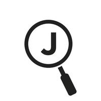 Search Logo On Letter J Vector Template. Magnifying Glass Sign