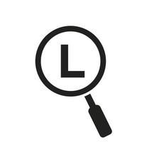 Search Logo On Letter L Vector Template. Magnifying Glass Sign