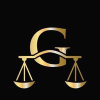 Letter G Scale Attorney Law Logo Design. Initial Pillar, Law firm, Attorney Sign Design vector