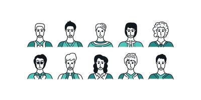 Set of People Avatars with Minimal Cartoon Style and Various Expressions. Male Character Collection vector