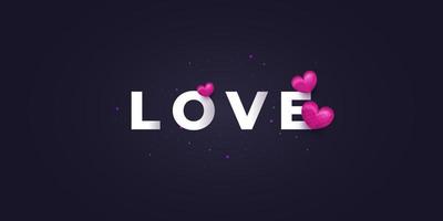 cartel o tarjeta de feliz día de san valentín con corazones rosas 3d y tipografía mínima. palabra de amor vector