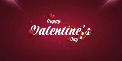 Valentine's Day Background with Red Heart and Gift Box Illustration and Shining Red Light. Valentine's Day Typography for Card or Banner vector