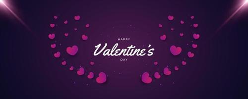 Valentine's Day Banner with Purple Hearts and Shining Lights. Happy Valentine's Day Typography for Postcard, Card, and Invitation vector