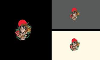 face beauty women vintage and red rose vector design