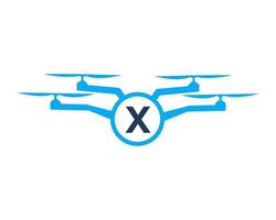 Drone Logo Design On Letter X Concept. Photography Drone Vector Template