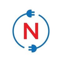 logotipo de la electricidad de la letra n del rayo. eléctrico industrial, signo de potencia cerrojo eléctrico vector