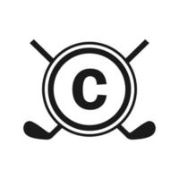 Hockey Logo On Letter C Vector Template. American Ice Hockey Tournament Sport Team Logo