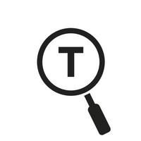 Search Logo On Letter T Vector Template. Magnifying Glass Sign