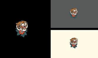 tigre de cabeza y diseño de mascota de vector de rosa roja