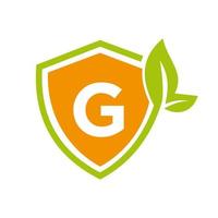 Eco Leaf Agriculture Logo On Letter G Vector Template. Eco Sign, Agronomy, Wheat Farm, Rural Country Farming, Natural Harvest Concept