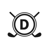 Hockey Logo On Letter D Vector Template. American Ice Hockey Tournament Sport Team Logo