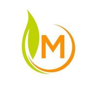 Letter M Eco Logo Concept With Green Leaf Icon vector