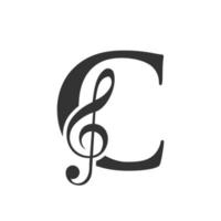 Music Logo On Letter C Concept. Music Note Sign, Sound Music Melody Template vector