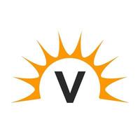 concepto de sol y letra v vector