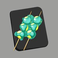 postre dango japonés de dibujos animados con tres bolas con salsa azul verde de dibujos animados. Ilustración de vector de dango sobre fondo blanco.