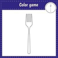 Coloring page of fork for kids activity. Vector black and white illustration