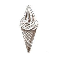 A hand-drawn sketch of a waffle cone with ice cream. Vintage illustration. Element for the design of labels, packaging and postcards. vector