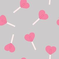 seamless pattern pink lollipops hearts on a gray background, valentine's day vector