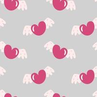 seamless pattern hearts with wings on a gray background. Valentine's Day vector