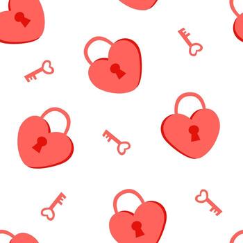 seamless pattern red keys and locks in the shape of a heart. Valentine's Day vector