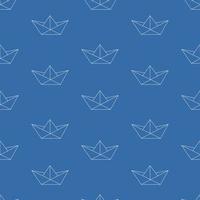 minimal seamless pattern of white paper boats on a blue background vector