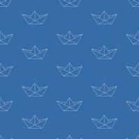 minimal seamless pattern of white paper boats on a blue background vector