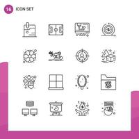 Group of 16 Outlines Signs and Symbols for soccer ball printer return modern Editable Vector Design Elements